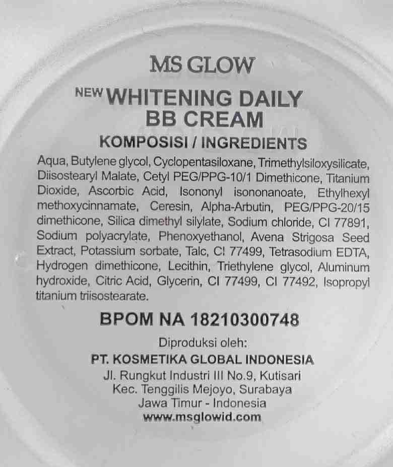 Komposisi BB cream MS glow